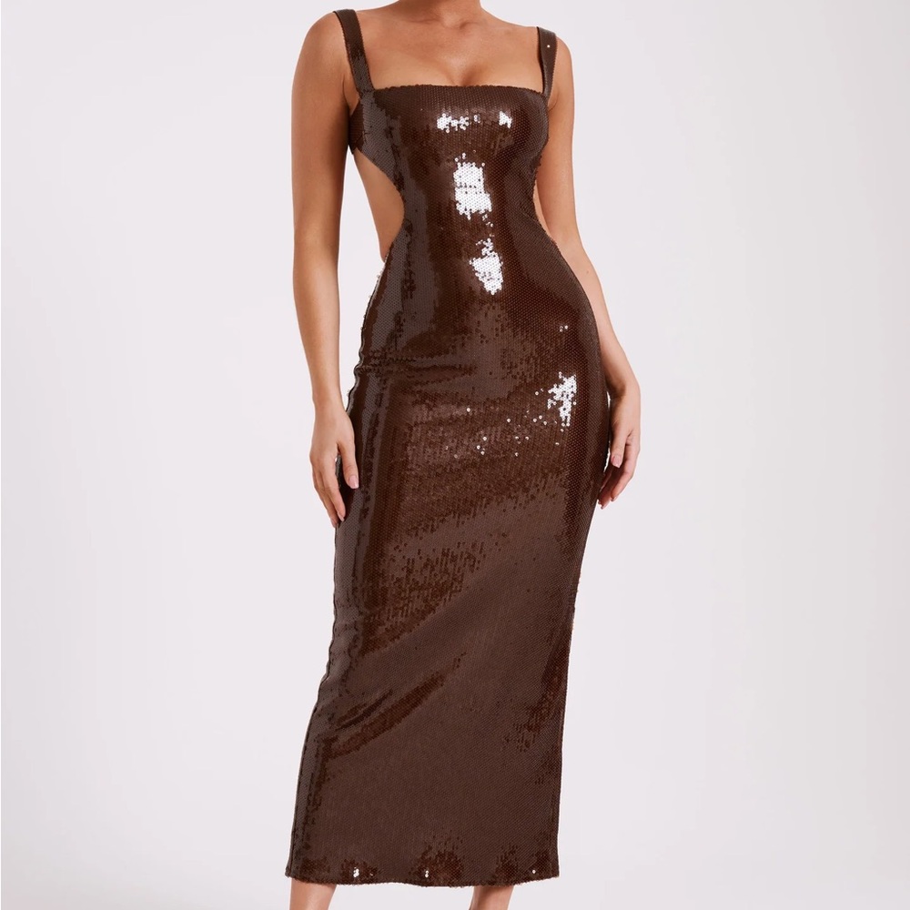 Meshki Adoria Sequin Cut Out Maxi Dress - Chocolate